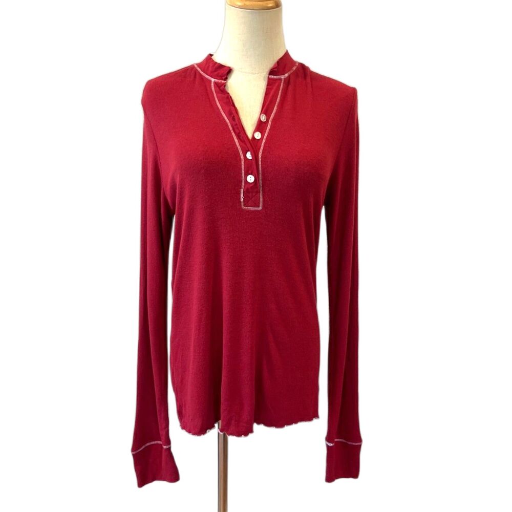 Carve Designs Long Sleeve Henley Top in Deep Red